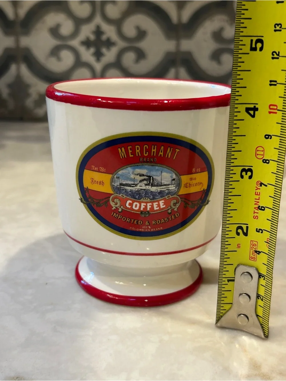 Williams Sonoma “Merchant Coffee Brand” Coffee Mug with Red Rim- EUC